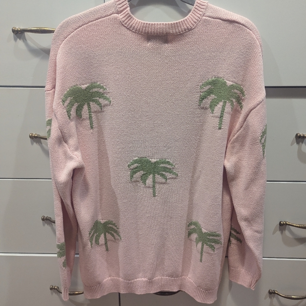Palm Tree Pattern Pink Sweater - Picture 6 of 7